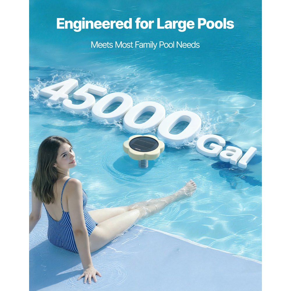 VEVOR Ionizador Solar para Piscinas hasta 170.343 L, Purificador de Agua con Ionización de Cobre con Ánodo de Cobre, Resorte, Cepillo para Evitar Olores Desagradables, en Forma de Flor, Amarillo