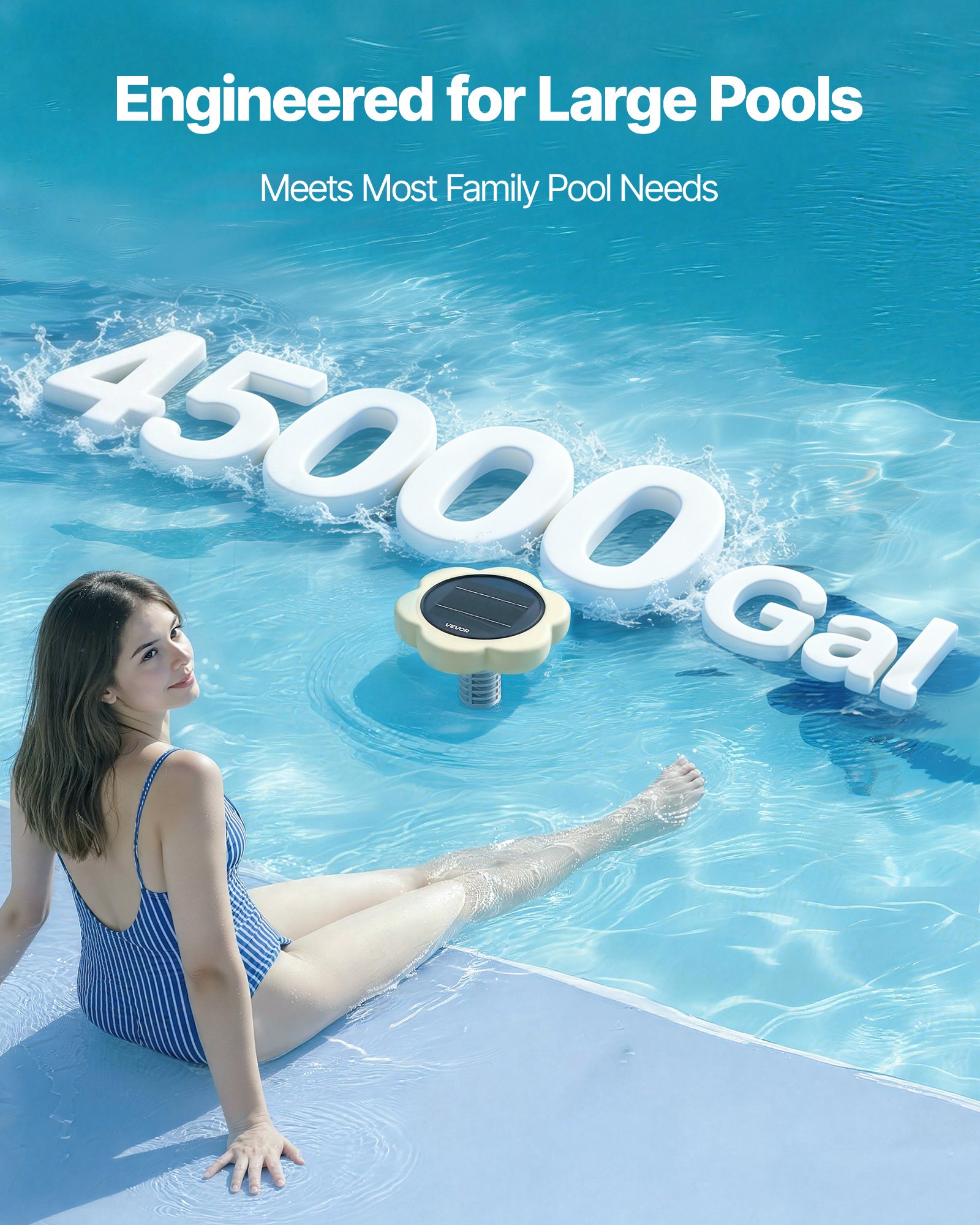 VEVOR Ionizador Solar para Piscinas hasta 170.343 L, Purificador de Agua con Ionización de Cobre con Ánodo de Cobre, Resorte, Cepillo para Evitar Olores Desagradables, en Forma de Flor, Amarillo