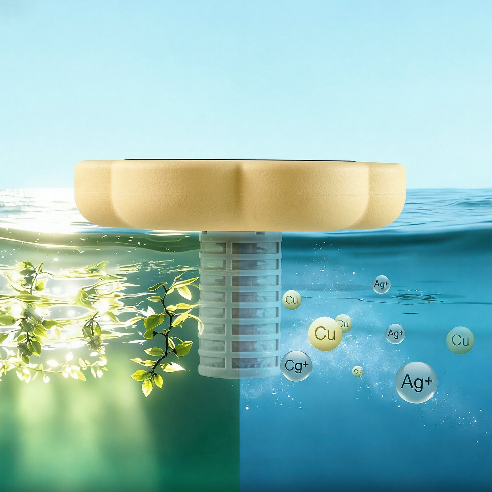 VEVOR Ionizador Solar para Piscinas hasta 170.343 L, Purificador de Agua con Ionización de Cobre con Ánodo de Cobre, Resorte, Cepillo para Evitar Olores Desagradables, en Forma de Flor, Amarillo