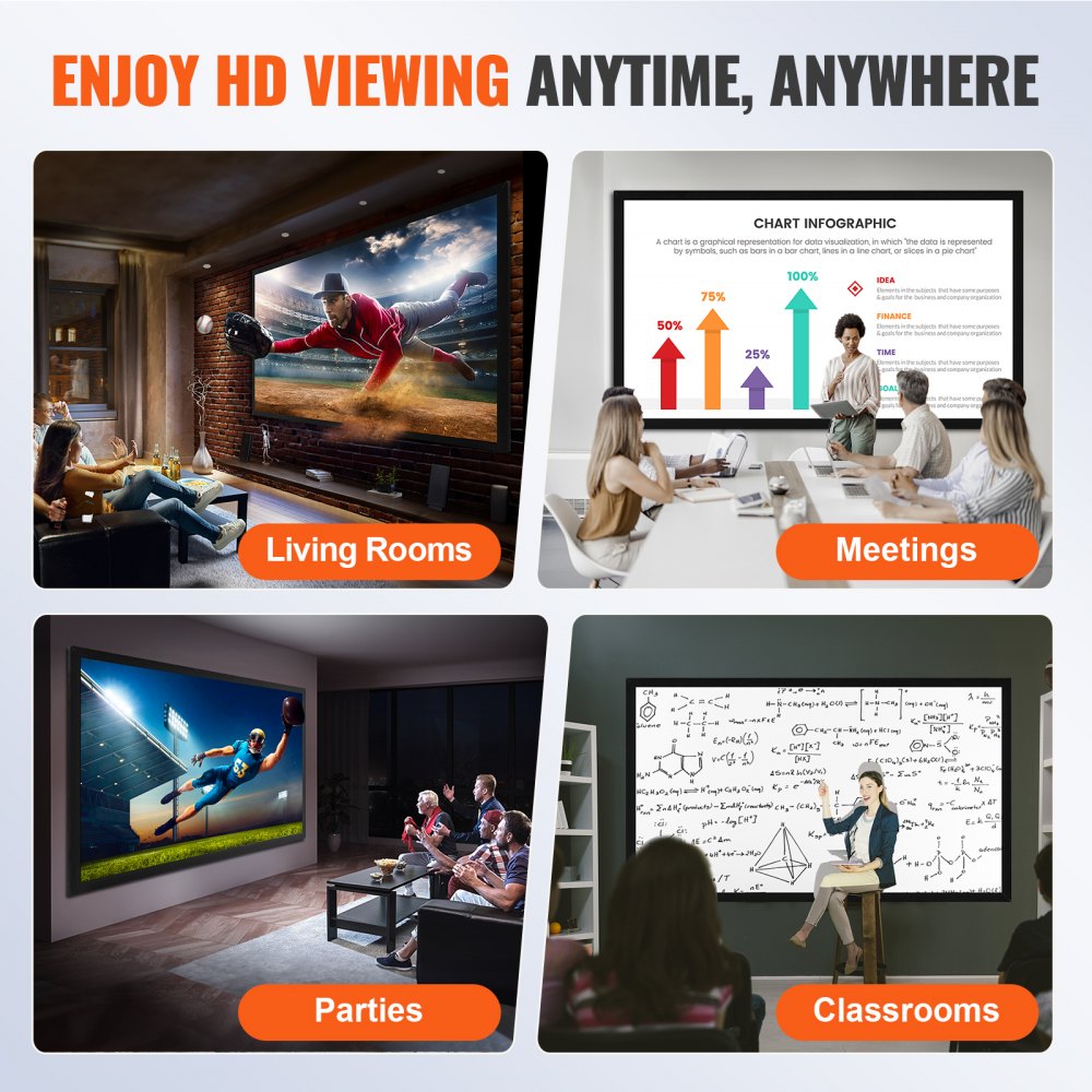 VEVOR Pantalla de Proyector 3,3 m con el Marco de Aleación de Aluminio+Terciopelo 16:9 Pantalla de Visualización con Pantalla Avanzada de PVC Pantalla de Película con Ángulo de Visión 160 ° para 3D