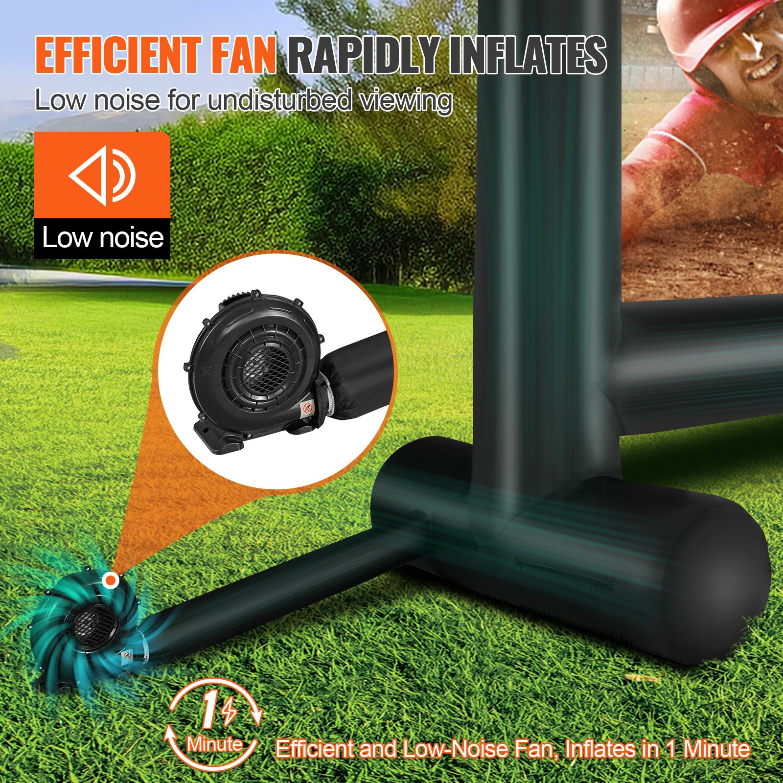VEVOR Pantalla de Proyección Inflable Pantalla de Cine al Aire Libre 16:9 de 16 Pies con Lienzo de Ventilador 287x163 cm Proyección Trasera Delantera Montaje Estable para Fiesta, Camping al Aire Libre