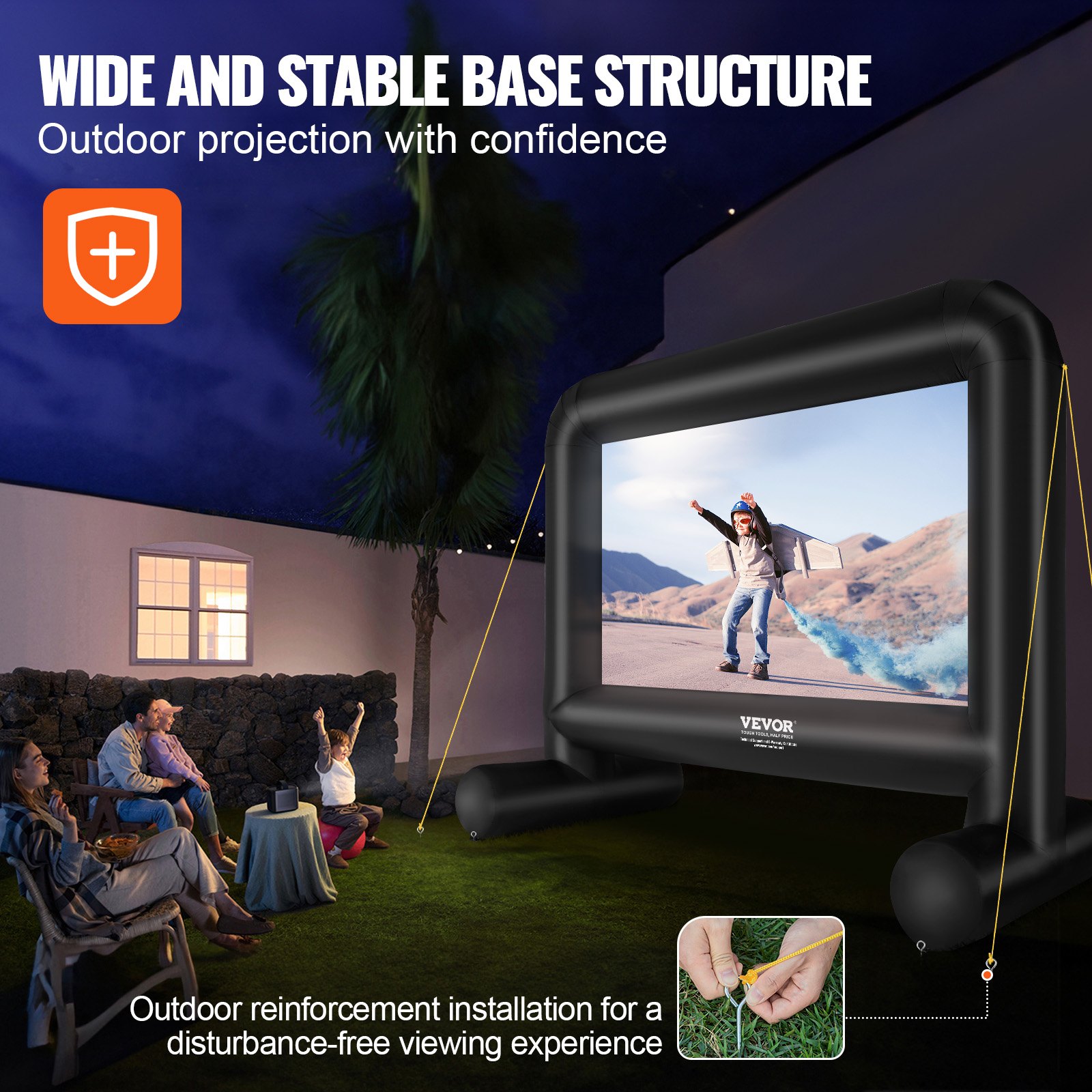 VEVOR Pantalla de Proyección Inflable Pantalla de Cine al Aire Libre 16:9 de 16 Pies con Lienzo de Ventilador 287x163 cm Proyección Trasera Delantera Montaje Estable para Fiesta, Camping al Aire Libre