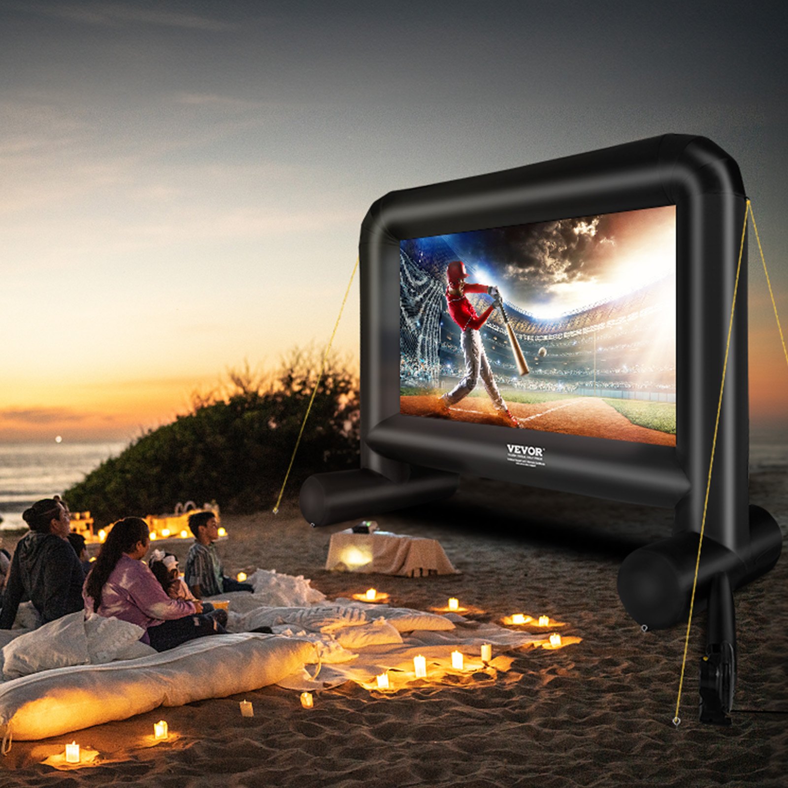 VEVOR Pantalla de Proyección Inflable Pantalla de Cine al Aire Libre 16:9 de 16 Pies con Lienzo de Ventilador 287x163 cm Proyección Trasera Delantera Montaje Estable para Fiesta, Camping al Aire Libre