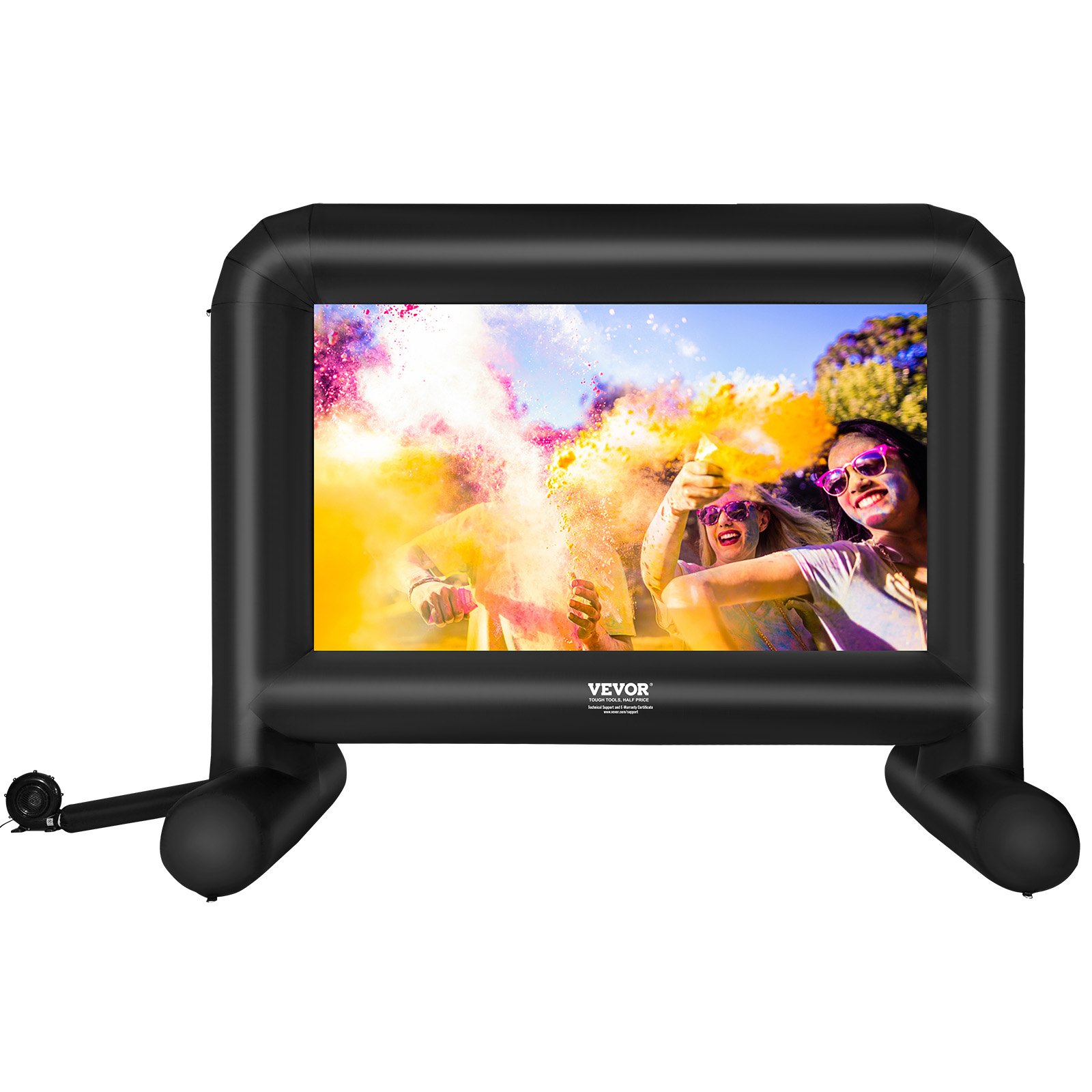 VEVOR Pantalla de Proyección Inflable Pantalla de Cine al Aire Libre 16:9 de 16 Pies con Lienzo de Ventilador 287x163 cm Proyección Trasera Delantera Montaje Estable para Fiesta, Camping al Aire Libre