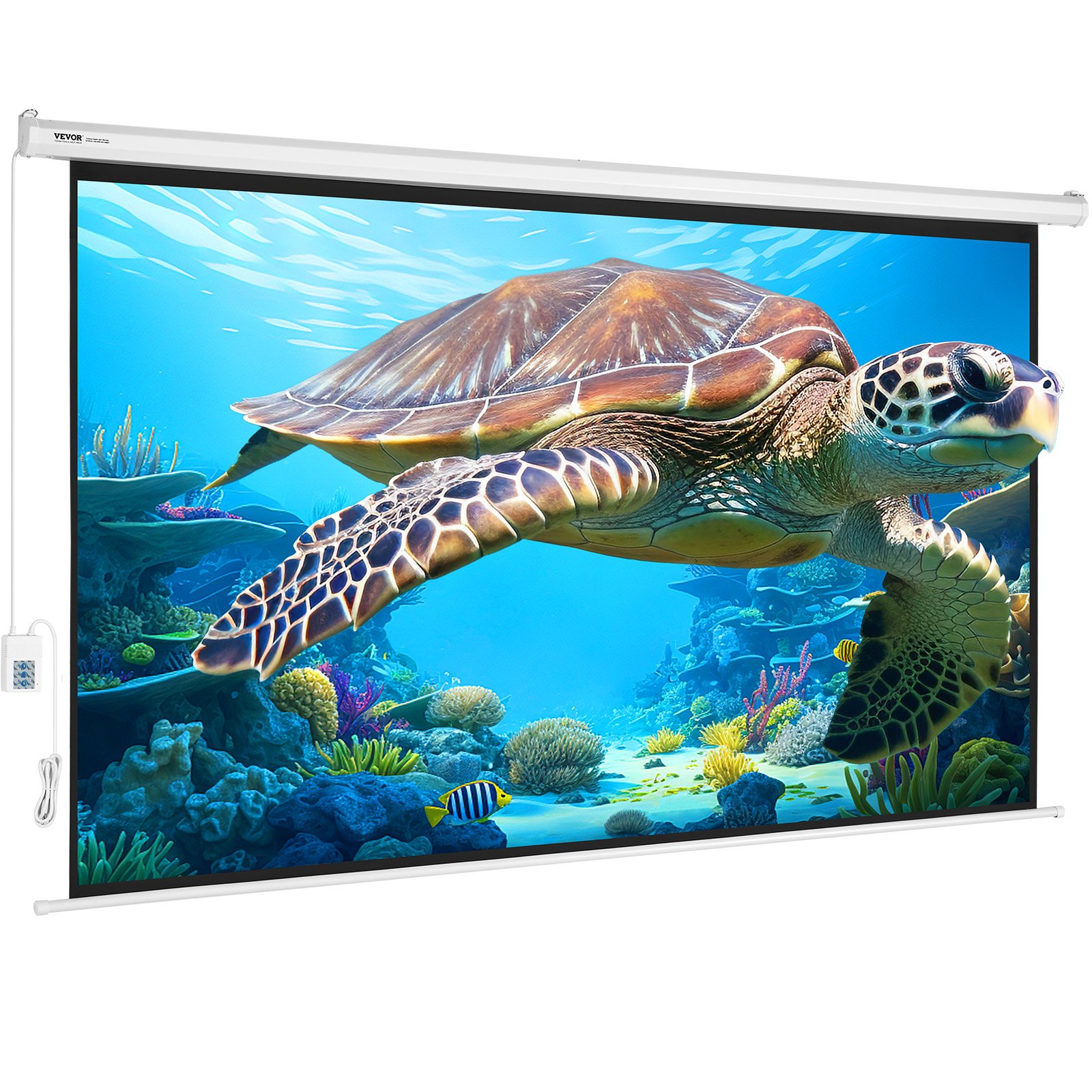 VEVOR Pantalla de Proyección Motorizada 254 cm 16:9 HD 4K 1080 Lienzo de Proyección Antiarrugas con Control Remoto Amplio Ángulo de Visión Montaje Directo en Pared para Proyectores de Video