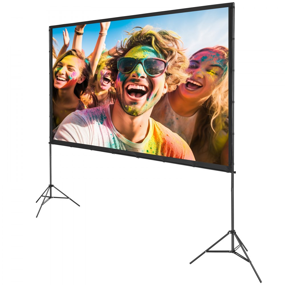 VEVOR Pantalla de Proyector de Pie 304,8 cm 16:9 HD Pantalla de Proyección Portátil de Doble Cara Antiarrugas Amplio Ángulo de Visión con Bolsa de Almacenamiento para Proyector de Vídeo Cine en Casa