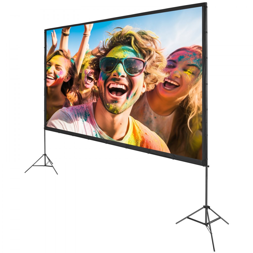 VEVOR Pantalla de Proyector de Pie 381 cm 16:9 HD Pantalla de Proyección Portátil de Doble Cara Antiarrugas Amplio Ángulo de Visión con Bolsa de Almacenamiento para Proyector de Vídeo Cine en Casa