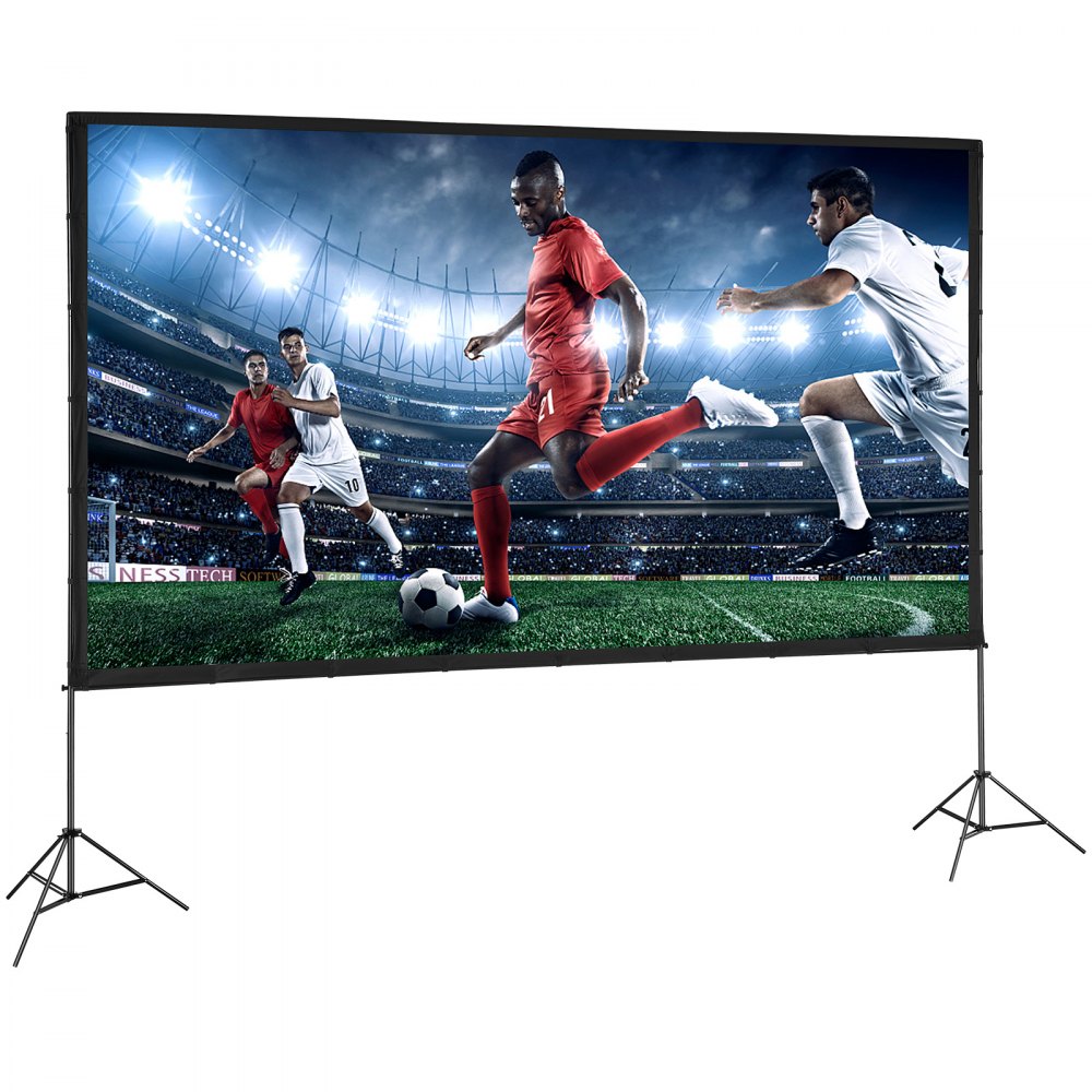 VEVOR Pantalla de Proyector de Pie 381 cm 16:9 HD Pantalla de Proyección Portátil de Doble Cara Antiarrugas Amplio Ángulo de Visión con Bolsa de Almacenamiento para Proyector de Vídeo Cine en Casa