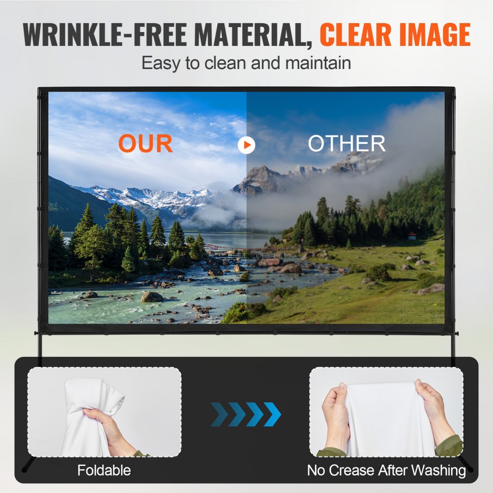 VEVOR Pantalla de Proyector de Pie 254 cm 16:9 HD Pantalla de Proyección Portátil de Doble Cara Antiarrugas Amplio Ángulo de Visión con Bolsa de Almacenamiento para Proyector de Vídeo Cine en Casa
