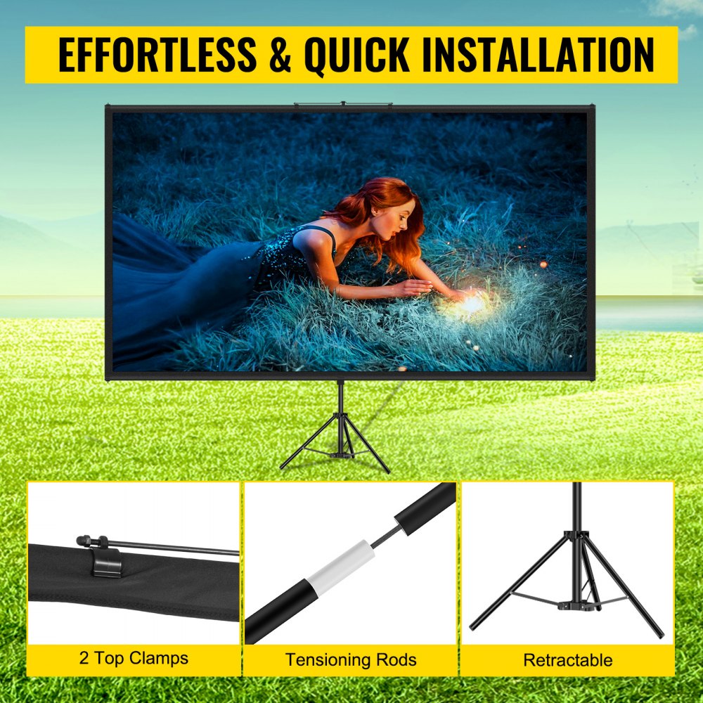 VEVOR Pantalla para Proyector 152,4 cm Pantalla de Proyector 16:9 4K HD Pantalla de Proyector con Trípode Altura Ajustable 200 - 250 cm Pantalla Proyector Portátil 133 x 76 cm para Cine en Casa