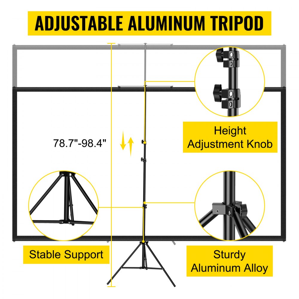 VEVOR Pantalla para Proyector 177,8 cm Pantalla de Proyector 16:9 4K HD Pantalla de Proyector con Trípode Altura Ajustable 200 - 250 cm Pantalla Proyector Portátil 160 x 95 cm para Cine en Casa