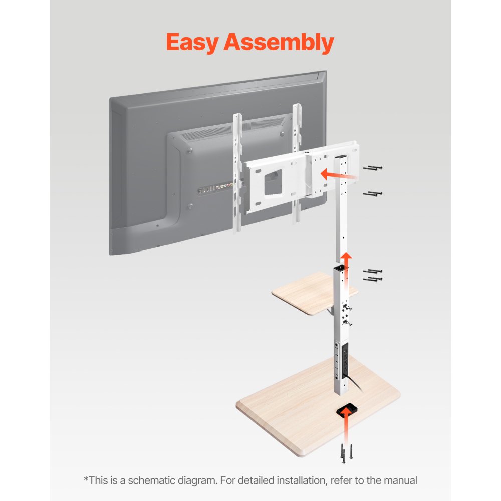 VEVOR Rolling TV Stand for 812.8-1778 mm TVs up to 40 kg, 25° Left-Right Rotation & Height-Adjustable TV Mount with Shelf for Bedroom Living Room (max. 600 x 400 mm)