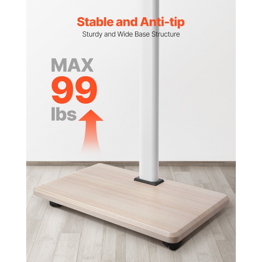 VEVOR Rolling TV Stand/Cart for 812.8-1778 mm TVs up to 45 kg, 25° Left-Right Rotation & Height-Adjustable TV Mount with Shelf for Corner Bedroom Living Room (max. 600 x 400 mm)