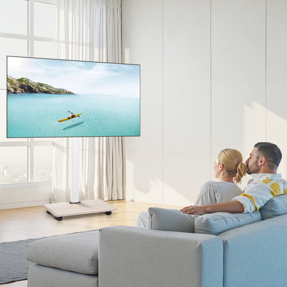 VEVOR Soporte de TV con Ruedas para Televisores de 812,8-1778 mm de Hasta 45 kg, Rotación de 25° a la Izquierda y a la Derecha, Soporte de TV con Altura Ajustable y Estante para Sala de Estar