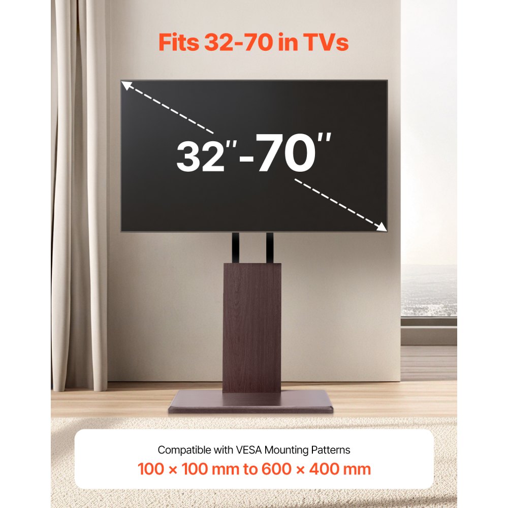 VEVOR Soporte de TV de Escritorio para Televisores de 812,8-1778 mm de Hasta 45 kg, Rotación de 15° a la Izquierda y a la Derecha, Soporte de TV con Altura Ajustable y Estante para Sala de Estar
