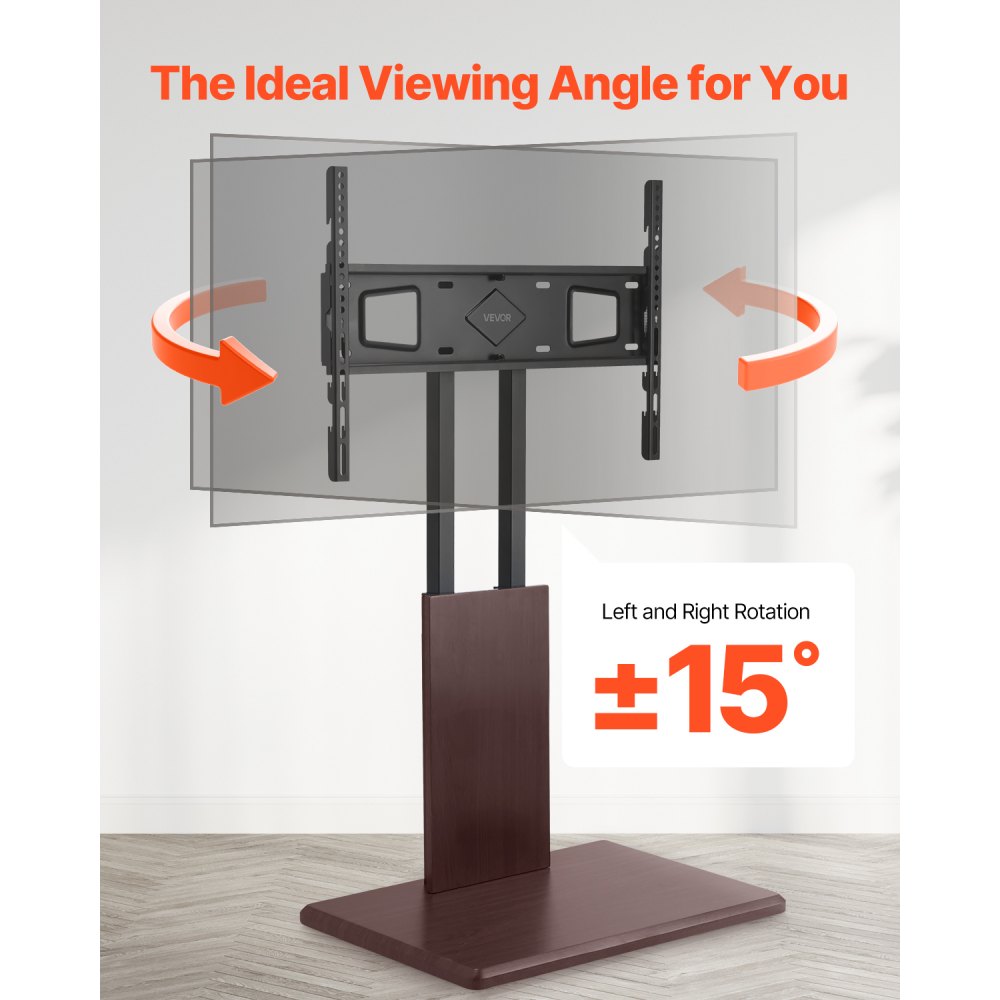 VEVOR Soporte de TV de Escritorio para Televisores de 812,8-1778 mm de Hasta 45 kg, Rotación de 15° a la Izquierda y a la Derecha, Soporte de TV con Altura Ajustable y Estante para Sala de Estar