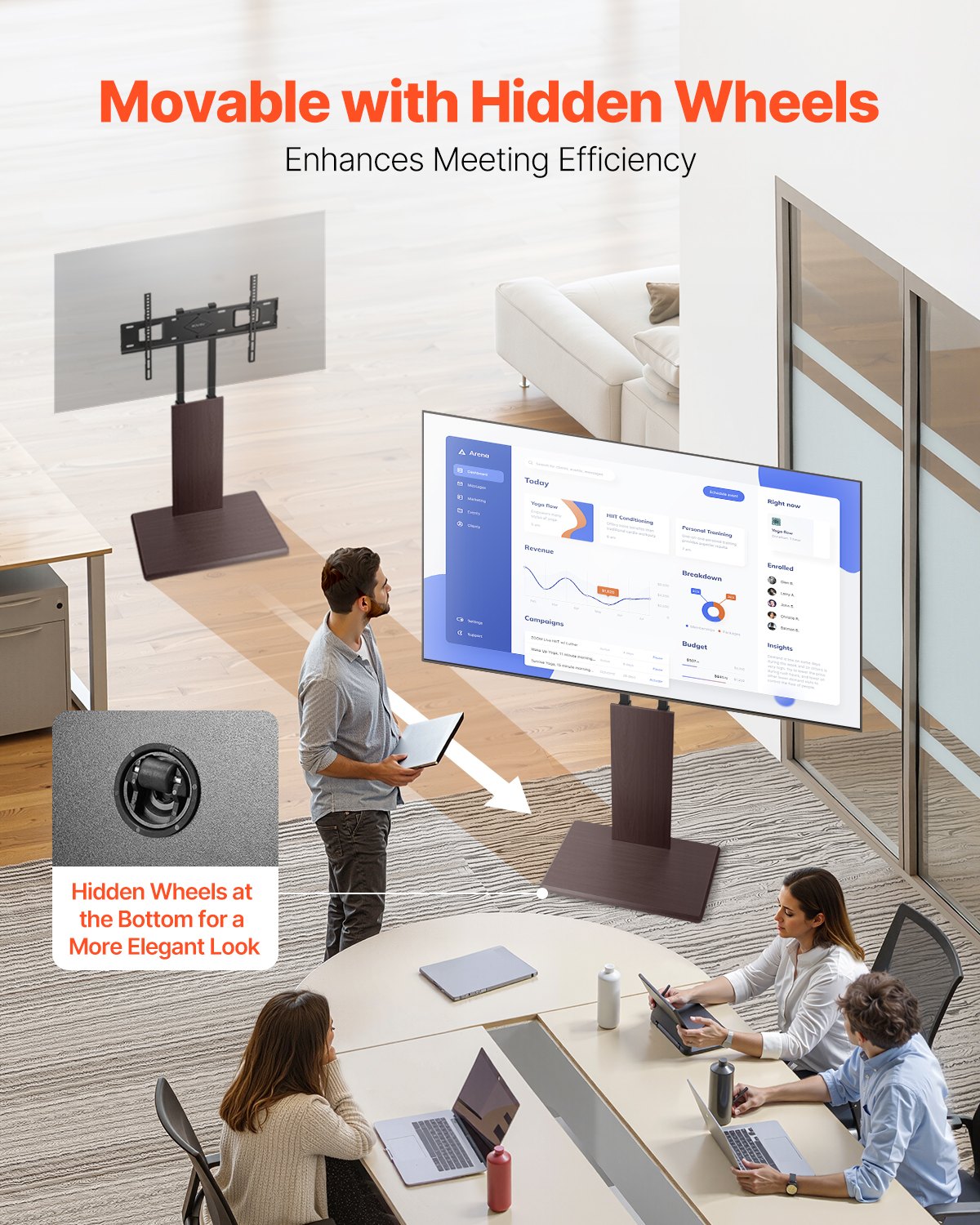 VEVOR Soporte de TV de Escritorio para Televisores de 812,8-1778 mm de Hasta 45 kg, Rotación de 15° a la Izquierda y a la Derecha, Soporte de TV con Altura Ajustable y Estante para Sala de Estar
