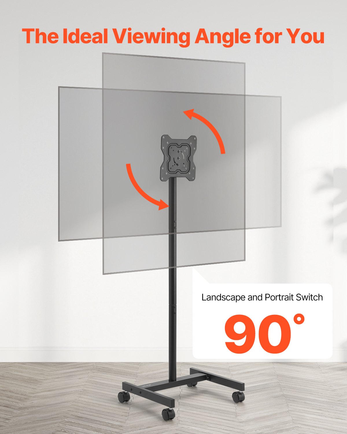 VEVOR Soporte de TV Enrollable para Televisores Planos y Curvos de 431,8-1397 mm, Soporte de Suelo Portátil para TV de Hasta 20 kg (máx. VESA 200 x 200 mm) para Sala de Estar, Oficina y Exterior