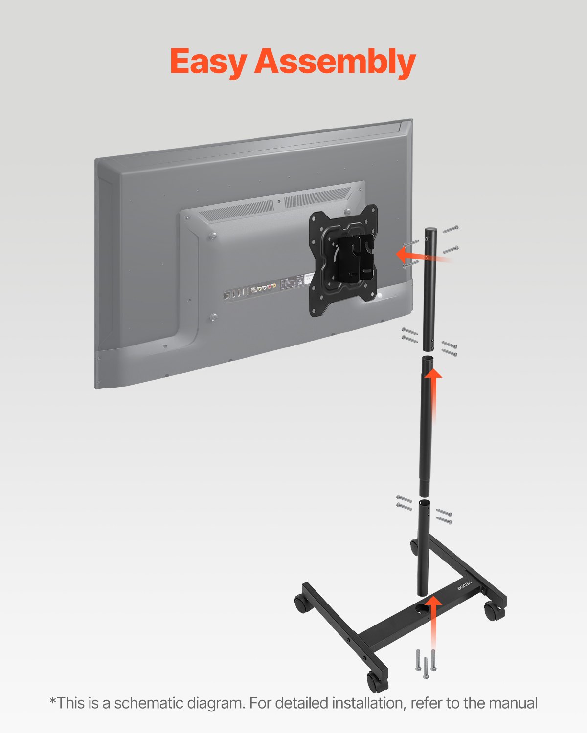 VEVOR Soporte de TV Enrollable para Televisores Planos y Curvos de 431,8-1397 mm, Soporte de Suelo Portátil para TV de Hasta 20 kg (máx. VESA 200 x 200 mm) para Sala de Estar, Oficina y Exterior