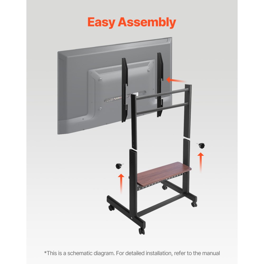VEVOR Soporte de TV con Ruedas para Pantallas de 1397-2540 mm, Soporte de Monitor Portátil de Altura Ajustable con Estante de Hasta 92,99 kg para Sala de Estar, Oficina (máx. VESA 800 x 600 mm)