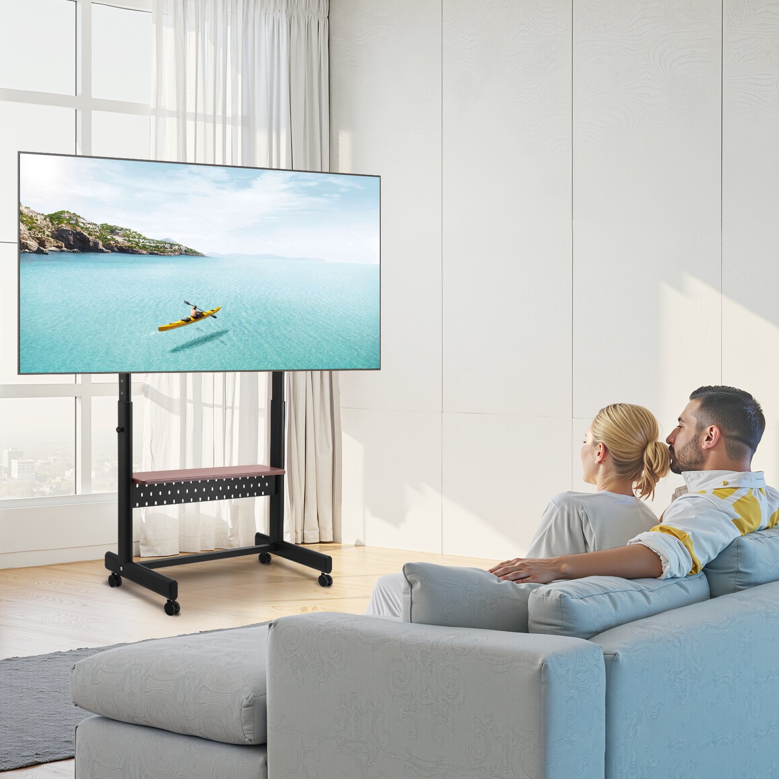 VEVOR Soporte de TV con Ruedas para Pantallas de 1397-2540 mm, Soporte de Monitor Portátil de Altura Ajustable con Estante de Hasta 92,99 kg para Sala de Estar, Oficina (máx. VESA 800 x 600 mm)