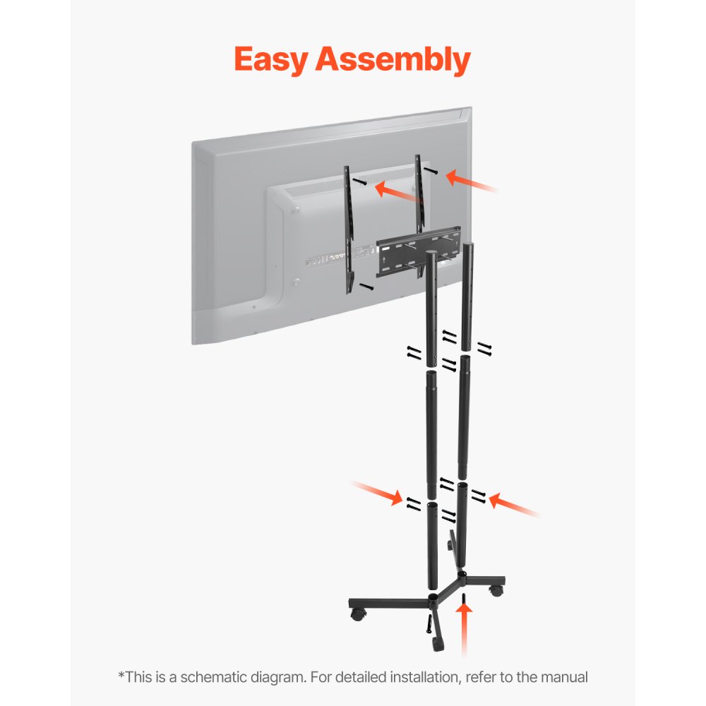 VEVOR Soporte de TV Enrollable para Televisores Planos y Curvos de 812,8-1651 mm, Soporte de TV Portátil de Altura Ajustable Capacidad de peso de 40 kg (máx. VESA 400 x 400 mm) para Sala de Estar