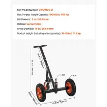 VEVOR Plataforma para Remolque, Capacidad de Peso de 454 kg, Carrito de Acero al Carbono de Ajustable en Altura de 425 mm y 560 mm, Bola de 50,8 mm, Neumáticos de 355,6 mm, para Mover Remolques