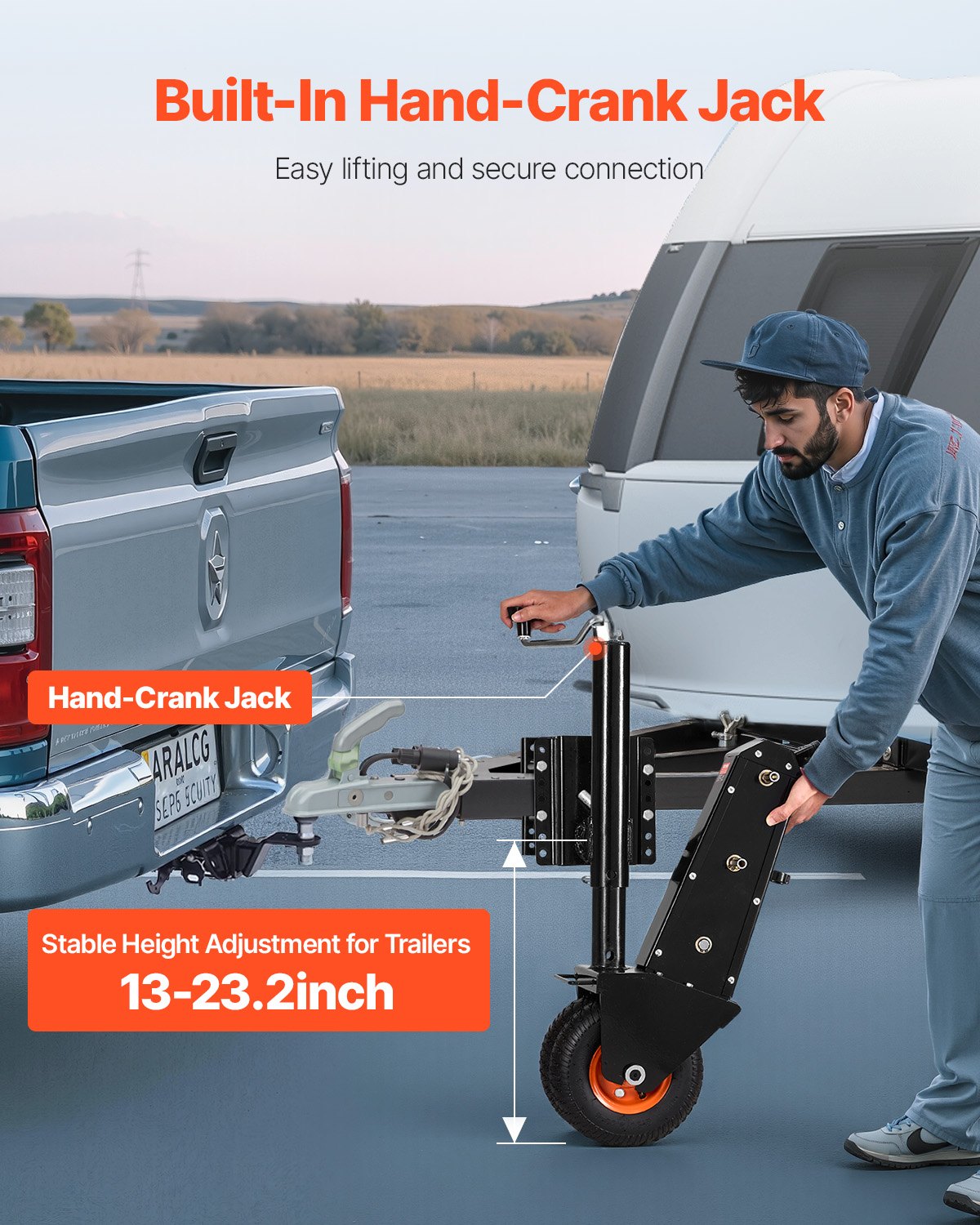 VEVOR Plataforma Rodante para Remolque, Capacidad de Peso de 227 kg, Carrito para Mover Remolques Ajustable en Altura de 330 - 590 mm, Neumático de Goma, Accionamiento Manual o Eléctrico con Llave