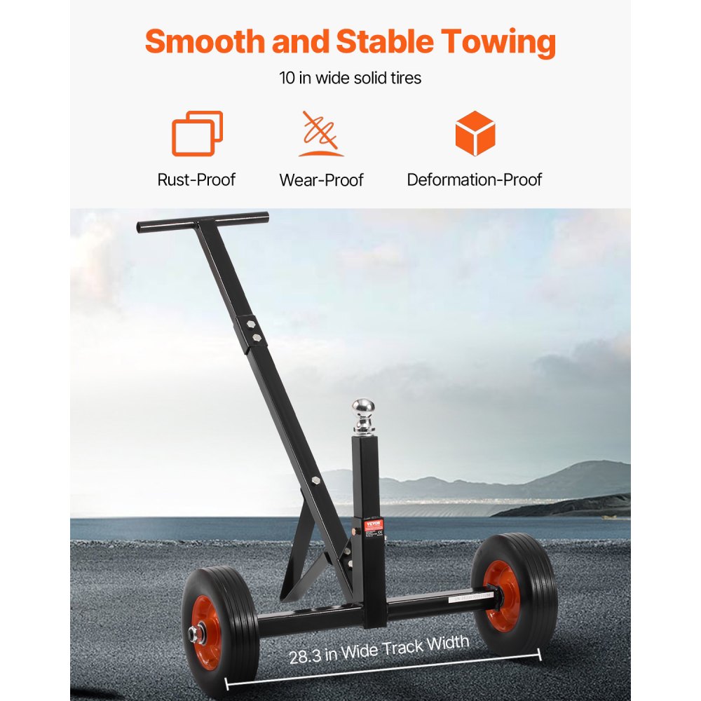 VEVOR Trailer Maneuvering Aid, 272 kg Vertical Load, 42 & 56 cm Adjustable Height, 47.3 mm Coupling Ball, 254 mm Solid Rubber Tires, for Moving Motorhome and Boat Trailers
