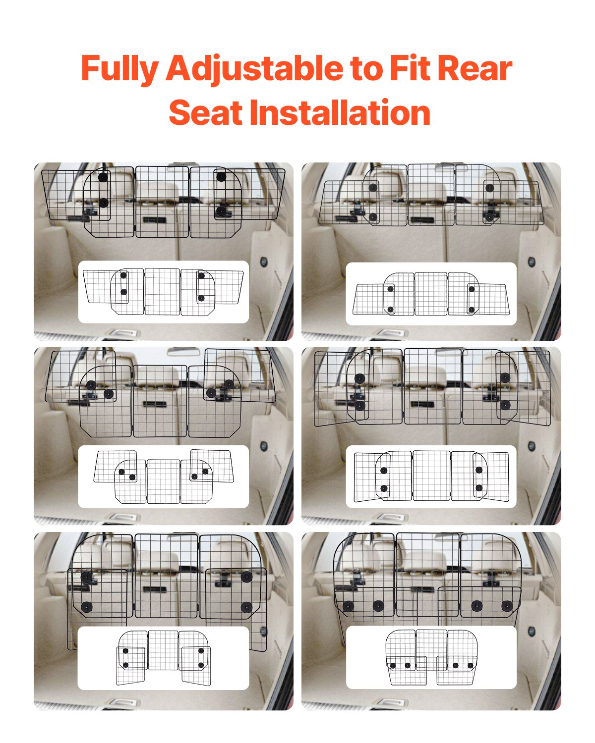 VEVOR Barrera para Perros para el Coche, Divisor Ajustable de 928 x 423 mm para el Área de Carga del Maletero, para Asientos Traseros de Ajuste Universal, para Sedán, Camiones y SUV, Resistente