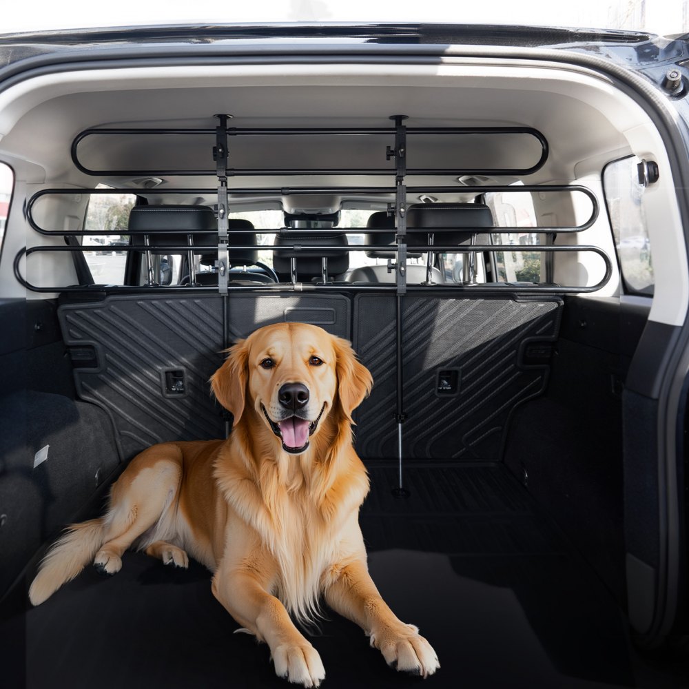VEVOR Dog Car Barrier, Adjustable Divider, Dog Guard, Car Safety Barrier, Pet Barrier, Sturdy Metal Tube Divider, Universally Fitted Dog Car Barrier for SUVs, Trucks, and Vehicles, Black