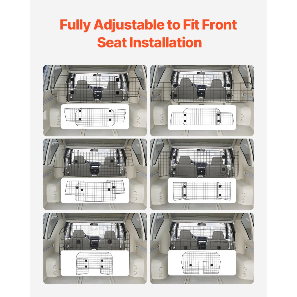VEVOR Barrera Ajustable para Perros en el Coche, para Instalación en el Asiento Delantero, Red de Protección de Malla de Alambre Resistente y de Ajuste Universal, a Vehículos Sedán, Camiones y SUV