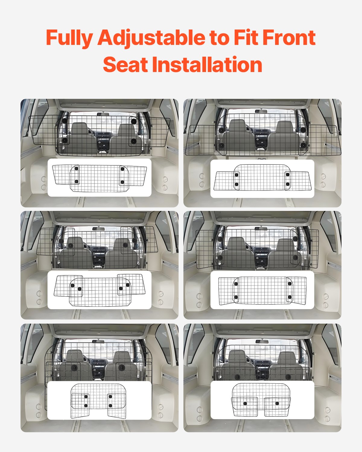 VEVOR Barrera Ajustable para Perros en el Coche, para Instalación en el Asiento Delantero, Red de Protección de Malla de Alambre Resistente y de Ajuste Universal, a Vehículos Sedán, Camiones y SUV