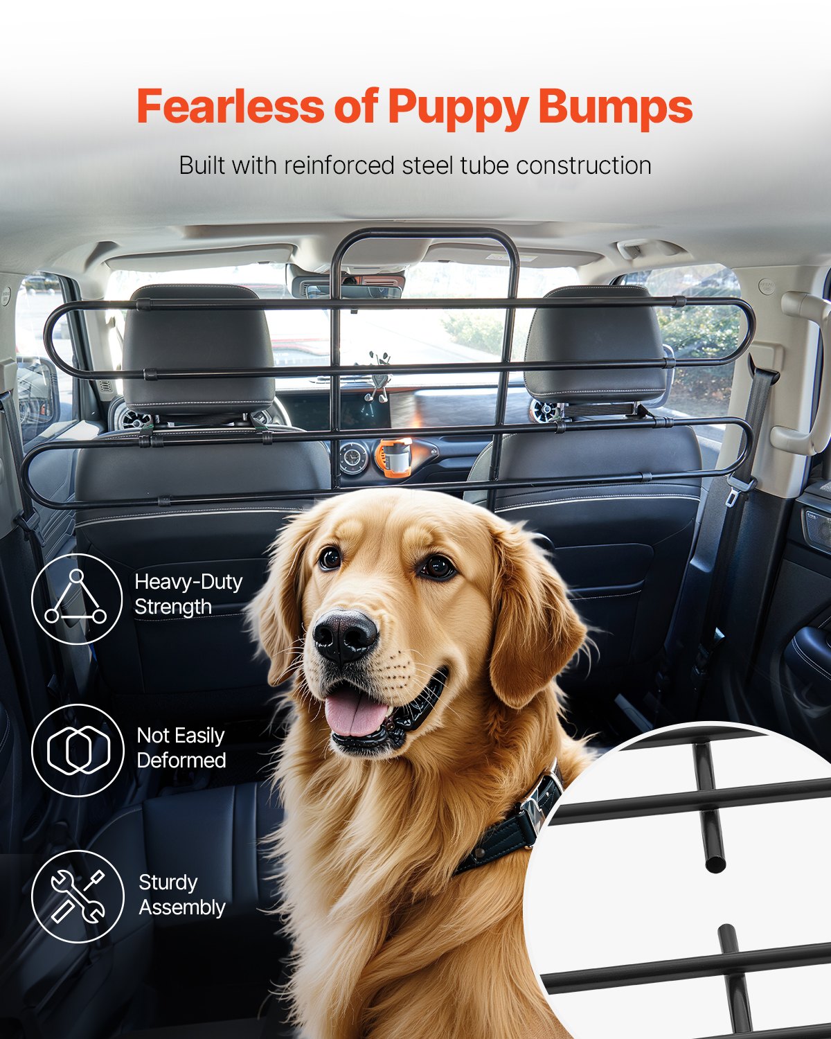 VEVOR Dog Car Barrier, Adjustable Divider, Dog Guard, Car Safety Barrier, Tiltable and Sliding, Pet Barrier with Mesh Fabric, Universally Fitted Dog Car Barrier for SUVs, Trucks, and Vehicles