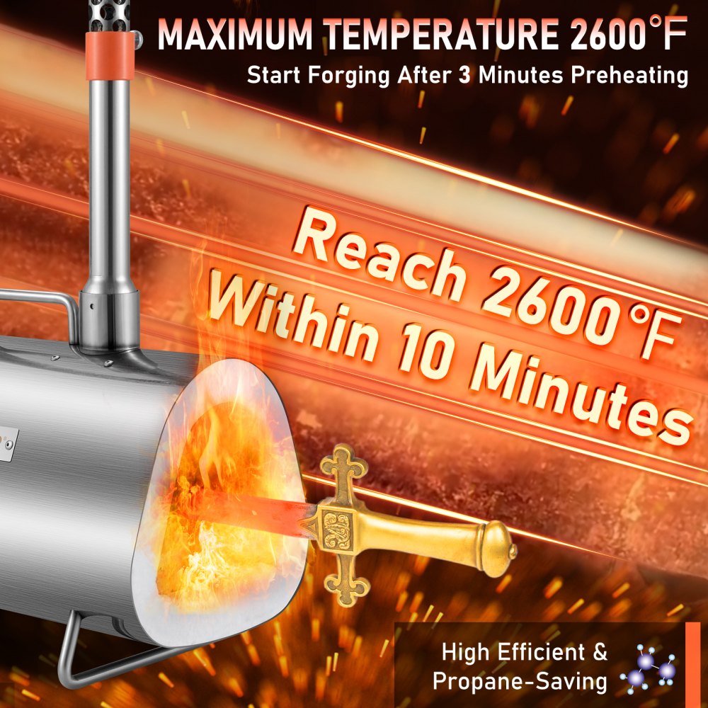 VEVOR Forja de Propano de Gas 400 x 220 x 206 mm Forja de Cuchillos de Propano Horno de Forja Ovalada con 2 Quemadores, Alta Compatibilidad, Impresionante Aislamiento y Protección para Herreros