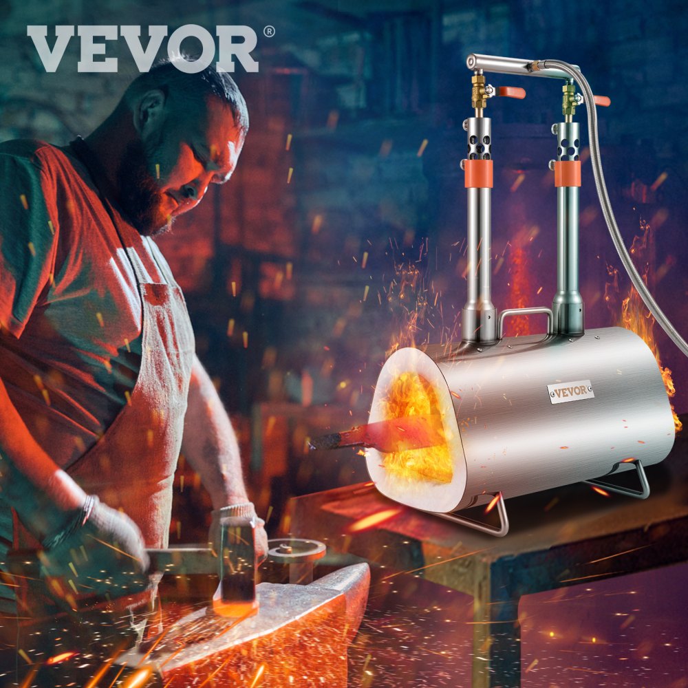 VEVOR Forja de Propano de Gas 400 x 220 x 206 mm Forja de Cuchillos de Propano Horno de Forja Ovalada con 2 Quemadores, Alta Compatibilidad, Impresionante Aislamiento y Protección para Herreros
