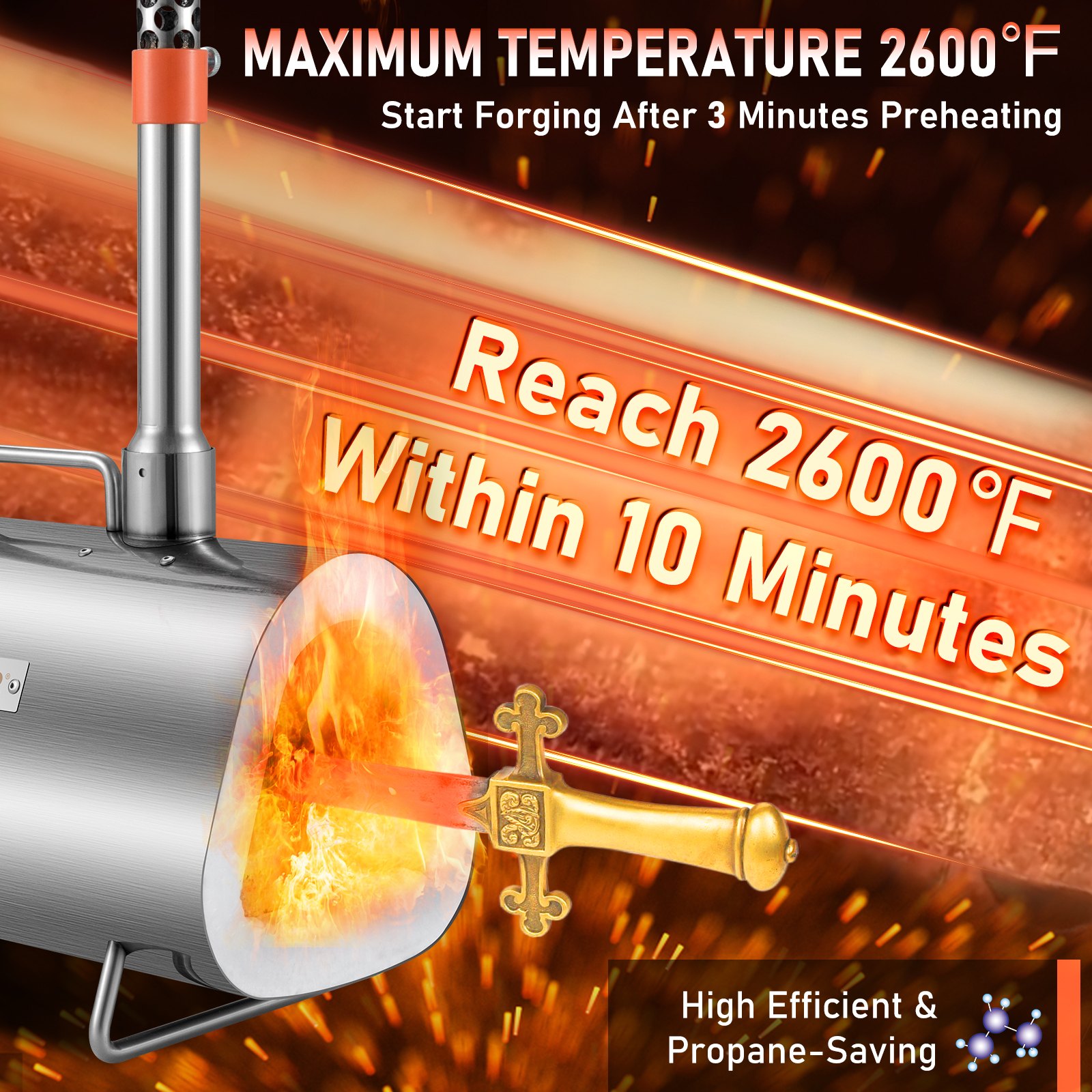 VEVOR Forja de Propano de Gas 400 x 220 x 206 mm Forja de Cuchillos de Propano Horno de Forja Ovalada con 2 Quemadores, Alta Compatibilidad, Impresionante Aislamiento y Protección para Herreros