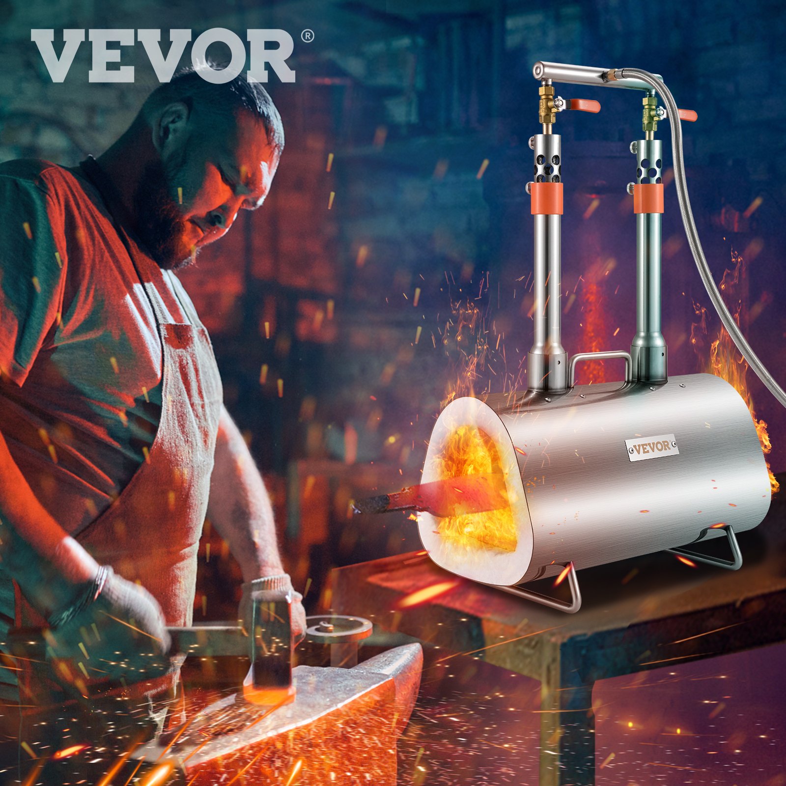 VEVOR Forja de Propano de Gas 400 x 220 x 206 mm Forja de Cuchillos de Propano Horno de Forja Ovalada con 2 Quemadores, Alta Compatibilidad, Impresionante Aislamiento y Protección para Herreros