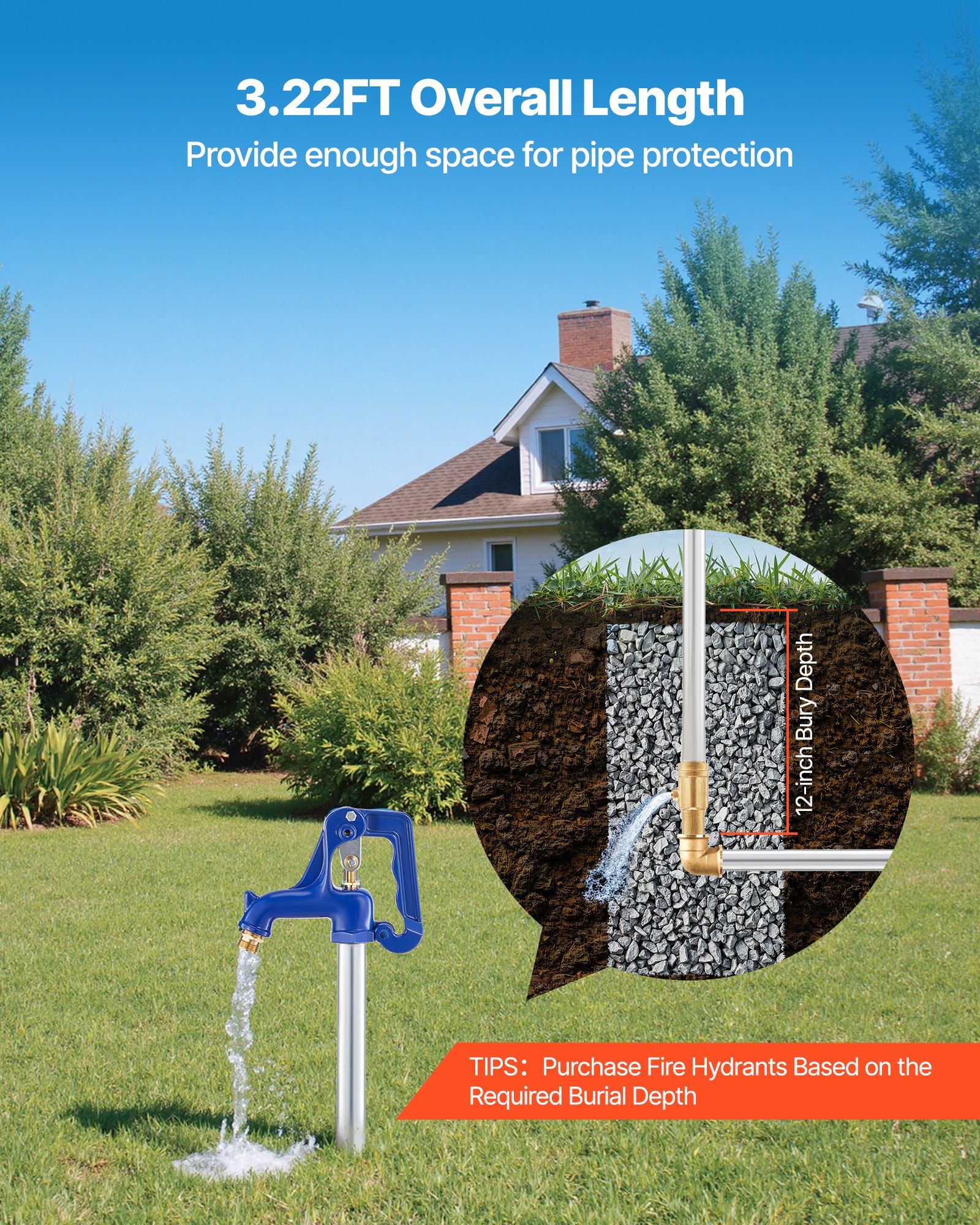 VEVOR Hidrante Resistente a las Heladas, 980 mm, Hidrante sin Plomo para Riego de Jardines y Granjas, Profundidad de Enterramiento 304,8 mm, Conexión de Tubo G 19,05 mm y Acoplamiento de Manguera