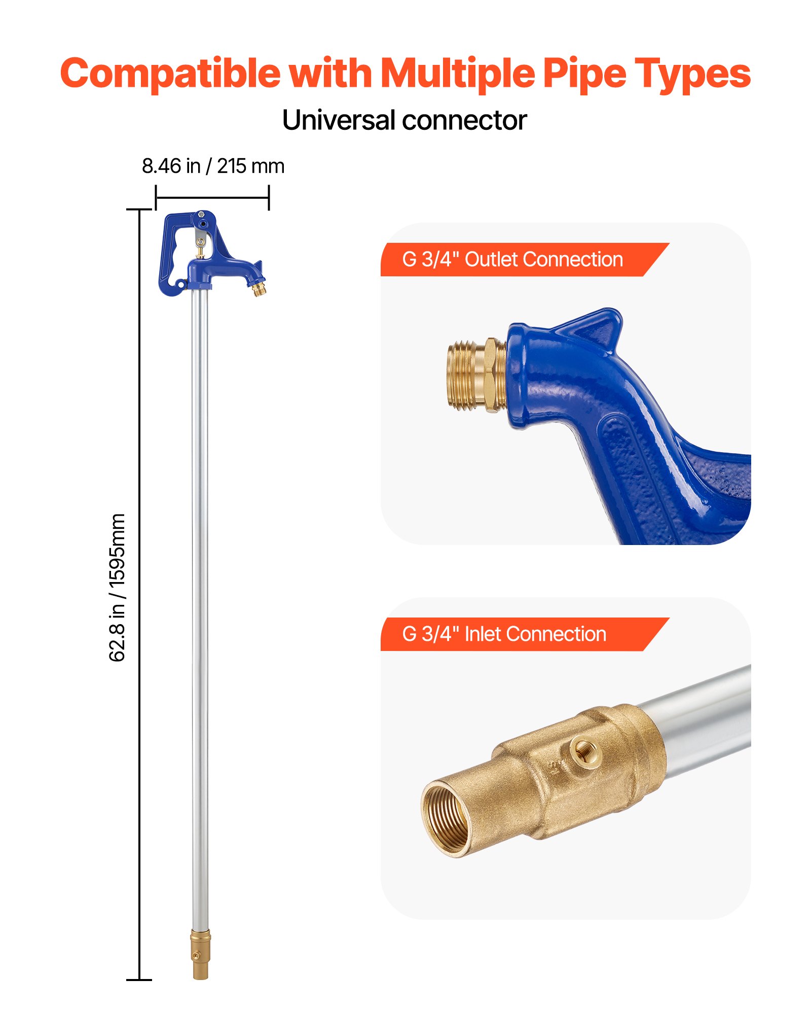 VEVOR Hidrante de Jardín Resistente a las Heladas, con Profundidad de Enterramiento 91,4 cm, Conexión de Tubería y Acoplamiento de Manguera, Hidrante sin Plomo para Riego de Jardines y Granjas