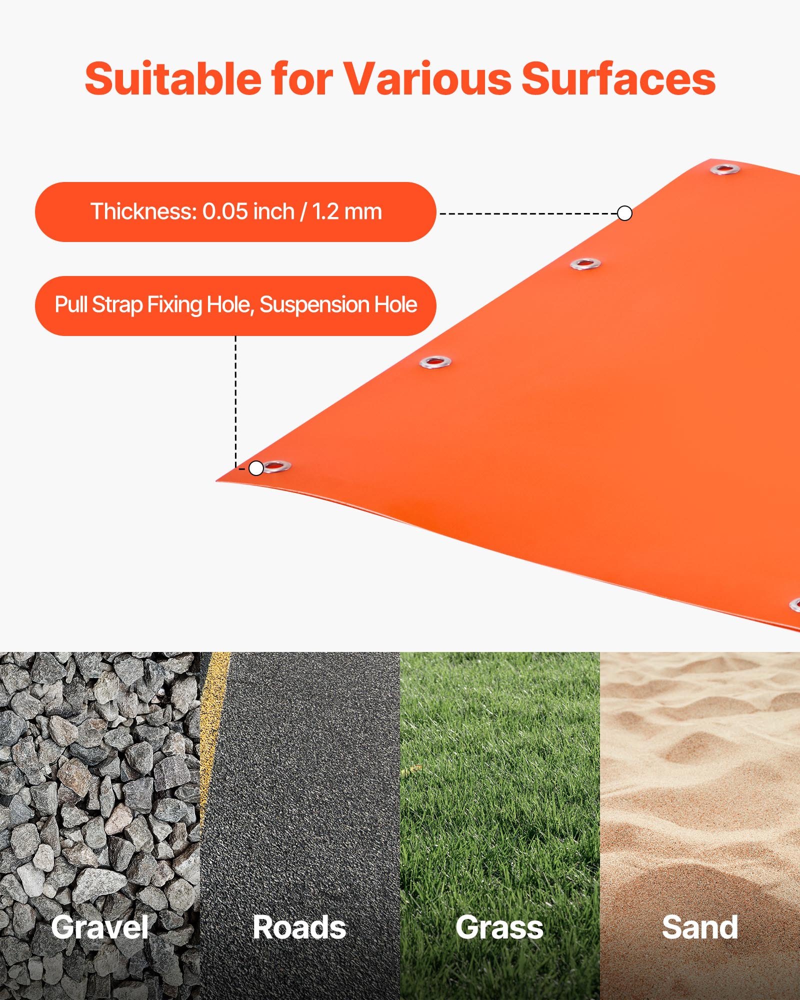 VEVOR Trineo de Arrastre para Ciervos, Trineo para Patio de 1850 x 580 x 1,2 mm Estera de Deslizamiento de Arrastre de PE con Cuerdas y Asa Carga de 249,97 kg para Leña, Pesca en Hielo y Caza