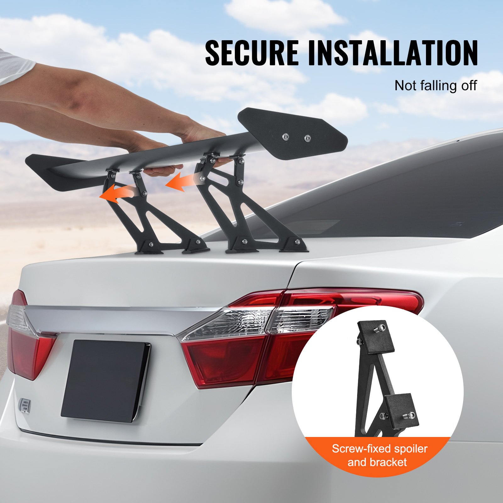 VEVOR Alerón de Coche, Alerón Universal de 1106 x 220 x 280 mm con Una Sola Cubierta, Aluminio Ligero Ajustable, Alerón Trasero de Coche, Alerón de Carreras BGW/JDM Negro, Aleación de Aluminio 6063