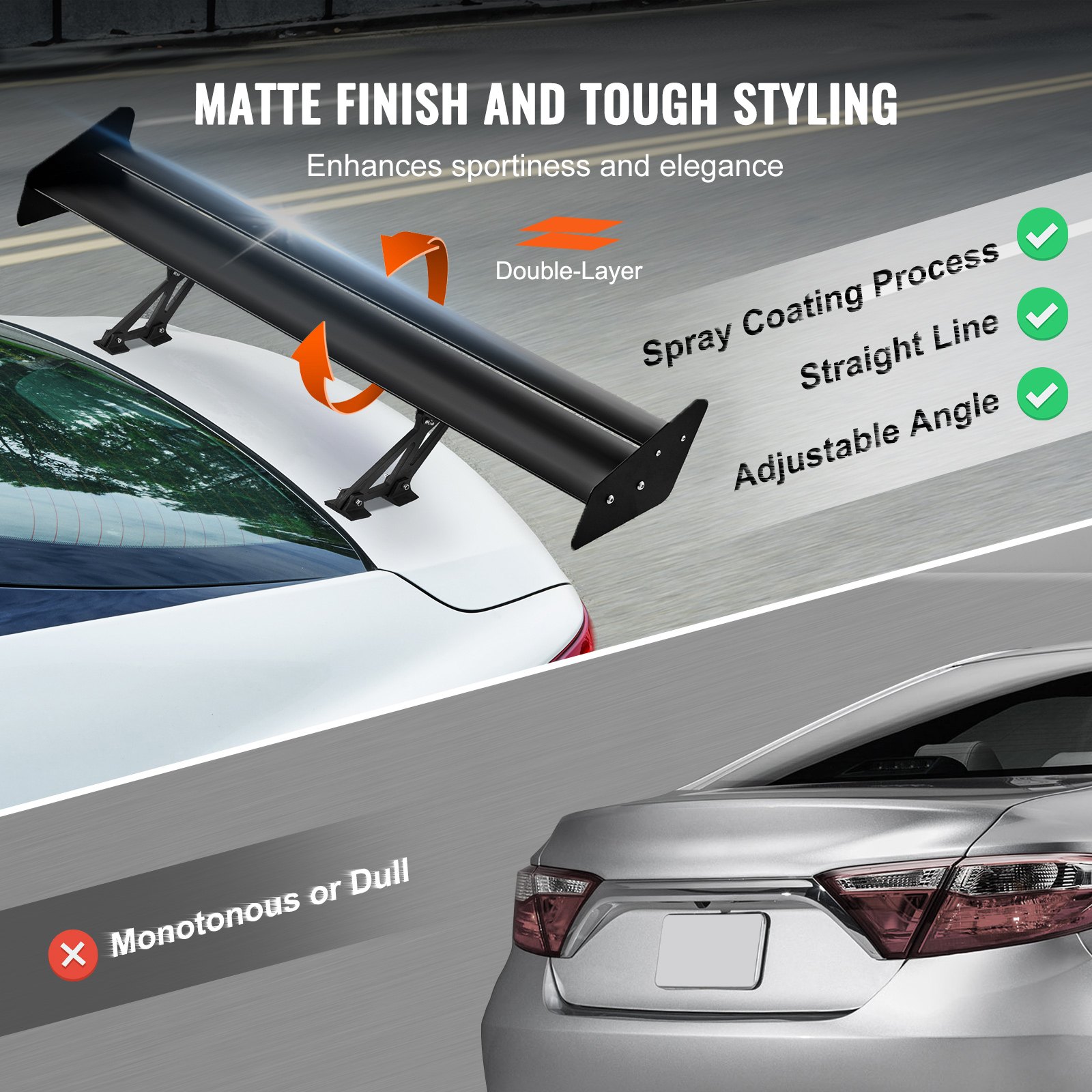 VEVOR Alerón de Coche, Alerón Universal de 1356 x 300 x 350 mm con Doble Cubierta, Aluminio Ligero Ajustable, Compatible con la Mayoría de los Sedanes y Cupés, Alerón de Carreras BGW/JDM Negro Mate