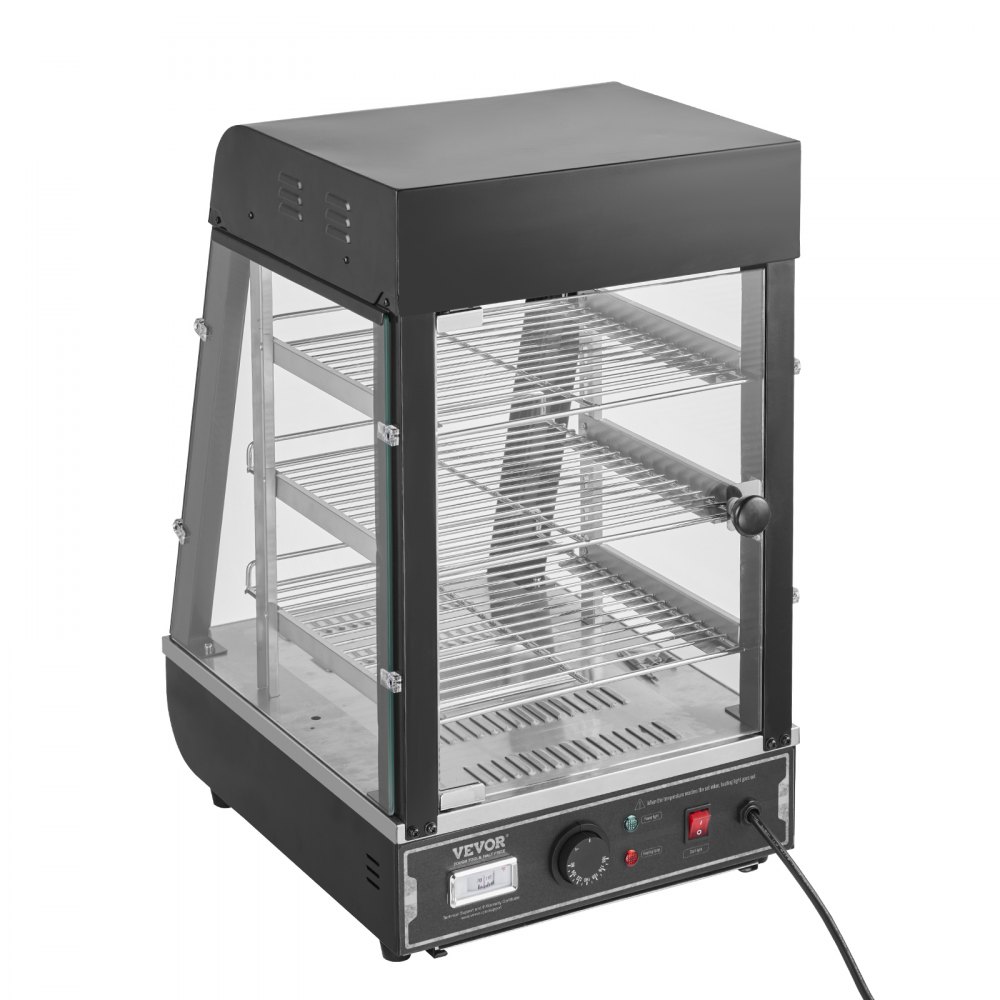 Calentador de alimentos comercial de 3 niveles VEVOR, calentador de alimentos de 1000 W con luz, estante ajustable y pantalla de temperatura, calentamiento a vapor de 30 ℃ ~ 85 ℃, 57 L para hamburguesas, pizzas, pan, pollo frito