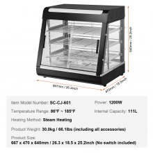 VEVOR Calentador de Alimentos Comercial con Luz 3 Niveles 667 x 470 x 640 mm