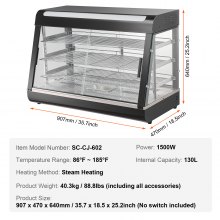 VEVOR Vitrina para Pizza con Luz para Mostrador de 3 Niveles 907 x 470 x 640 mm