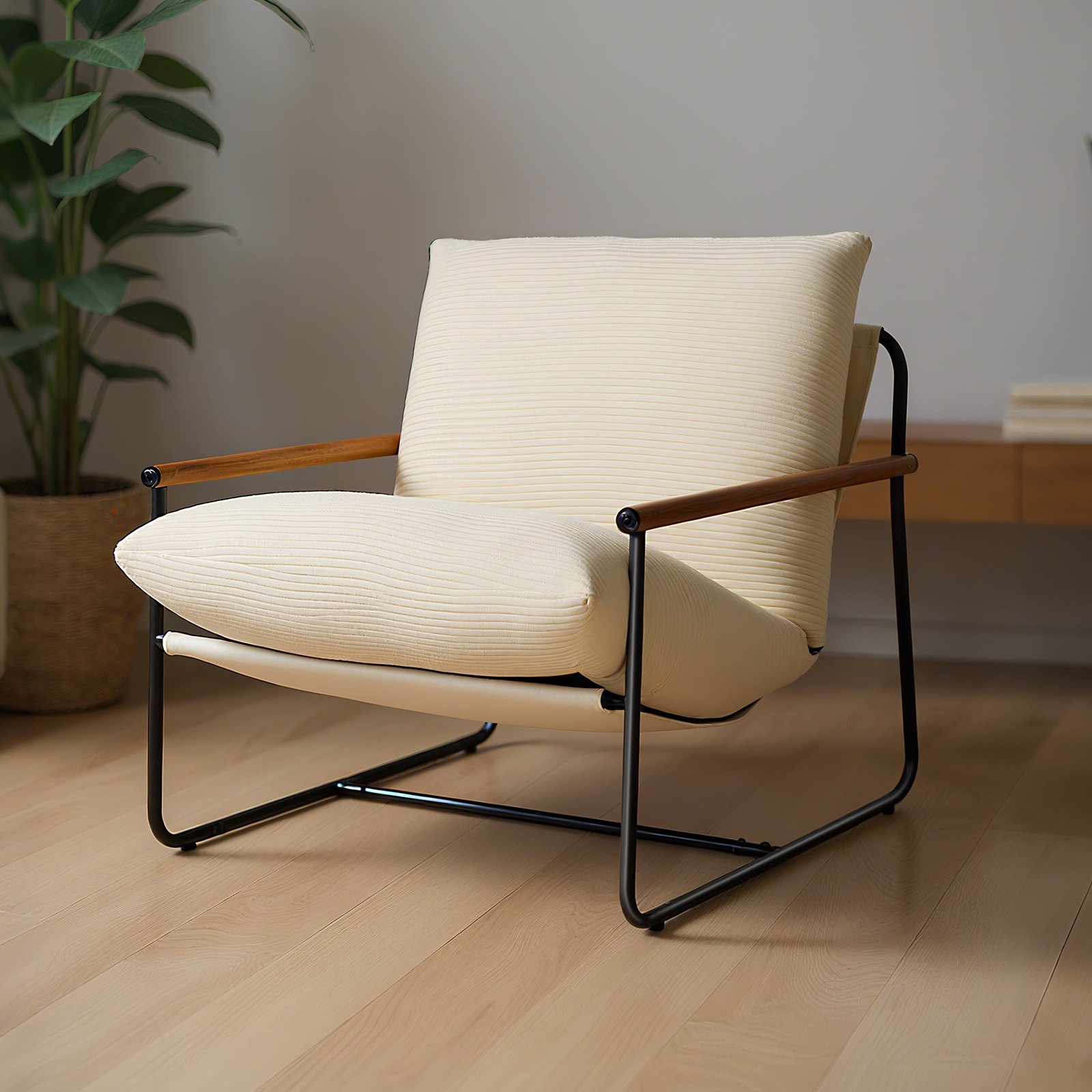 VEVOR Sillón de Acento, Sillón Tapizado 88 x 75 x 85 cm con Acolchado de Espuma Suave, Estructura de Metal y Cojín Extraíble, para Sala de Estar, Dormitorio, Sala de Lectura y Oficina, Beige