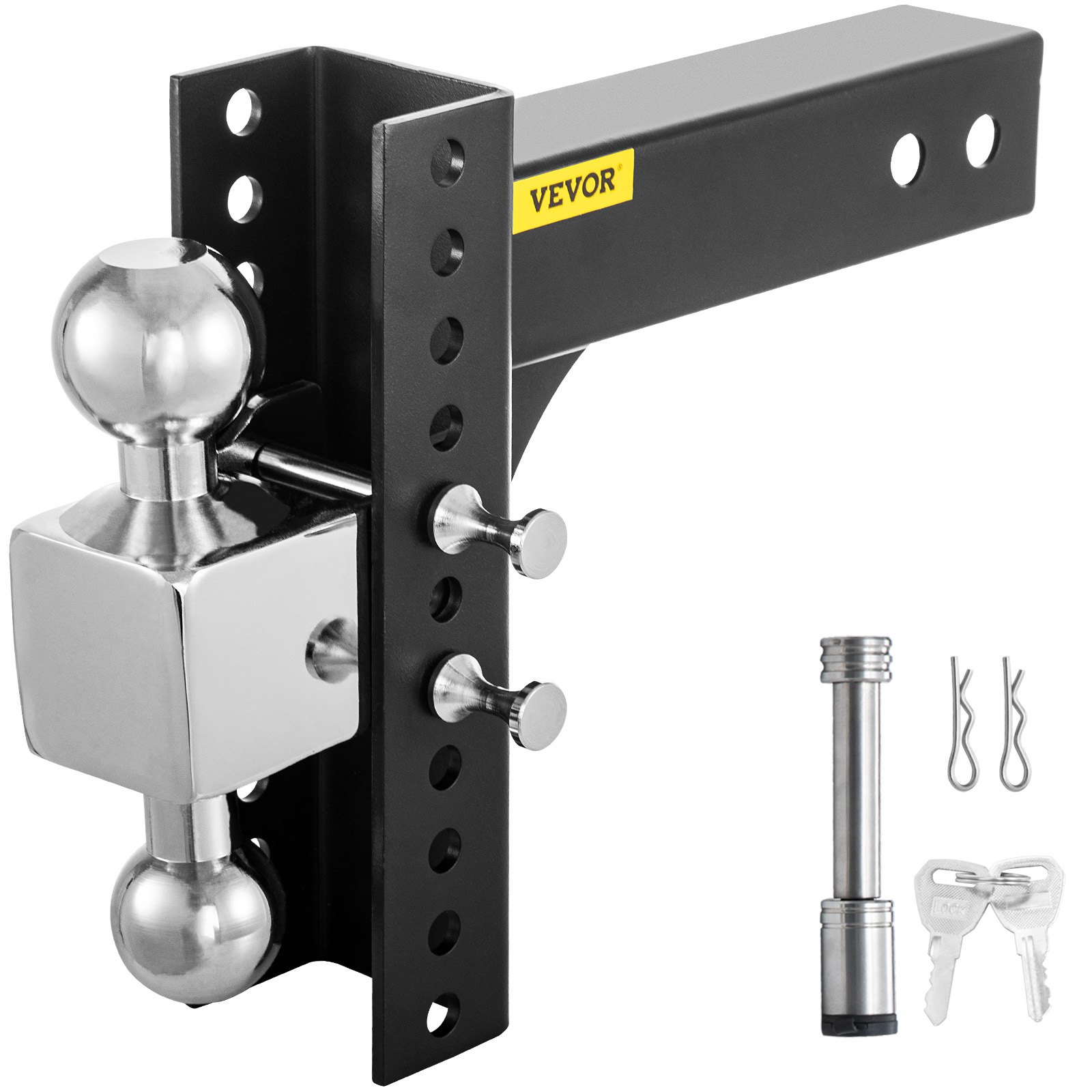 VEVOR Enganche de Remolque Ajustable Receptor de 2,5" Caída Ajustable 8" Brazo de Remolque de Acero Inoxidable Soporte de Bola de Enganche de Remolque Capacidad de 22,000 lbs con Pasadores de Bloqueo