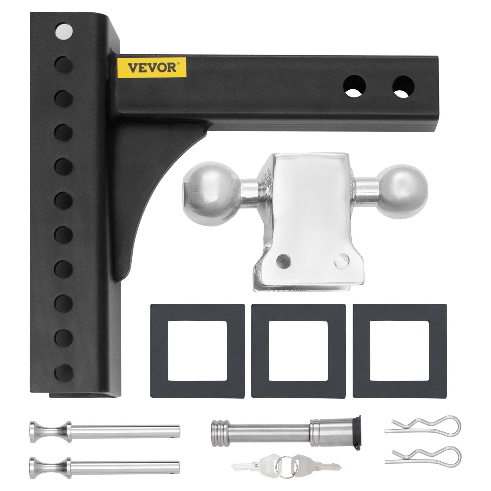 VEVOR Enganche de Remolque Ajustable Receptor de 2,5" Caída Ajustable 8" Brazo de Remolque de Acero Inoxidable Soporte de Bola de Enganche de Remolque Capacidad de 22,000 lbs con Pasadores de Bloqueo