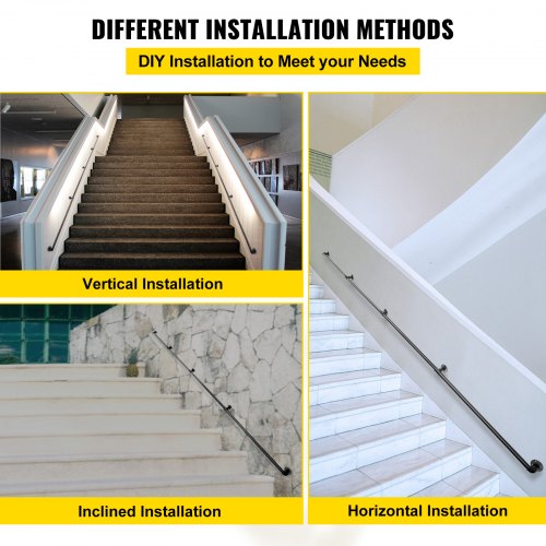 VEVOR Pasamanos Escalera 396 cm Pasamanos de Pared Acero al Carbono Acabado Mate Carga de 200 kg Pasamanos Estilo Industrial Pasamanos Montaje en Pared con Kit Completo Negro para Interior y Exterior